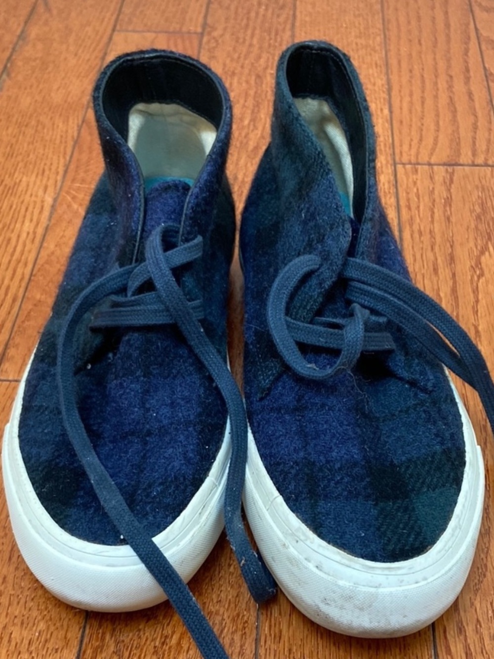 Women’s Blue Plaid High-Top Sneakers